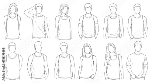 Diverse figure outlines displaying various casual apparel style options for a modern look