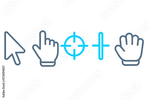 Standard computer mouse cursors and user interface icons for web and application design