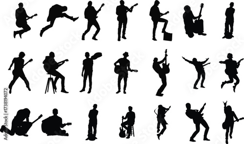 vector silhouettes of man singer set 