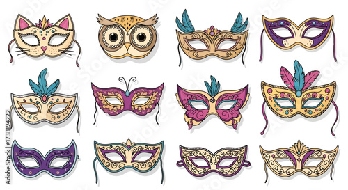 Exquisite carnival mask collection with intricate details and playful designs for festive occasions