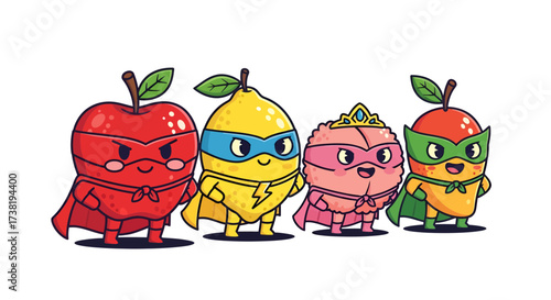 Fruity superheroes assemble a vibrant cartoon group of superpowered fruits team illustration