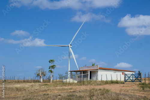 wind turbines farm, currais novos, nordeste, brazil