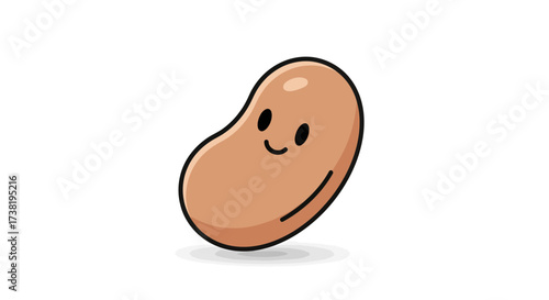 A friendly cartoon bean character with a cheerful expression on a white backdrop