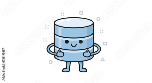 Adorable database character cheerfully offering thumbs up on a clean background setting
