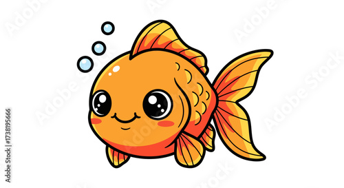Adorable goldfish cartoon illustration with big eyes and cute smile on white background