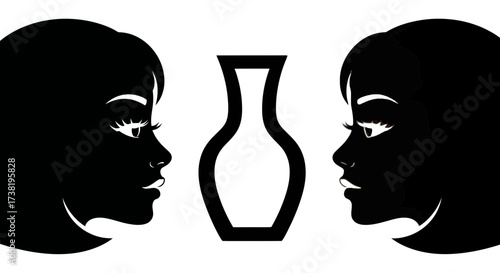 Ambiguous silhouette portrait with an optical illusion between two faces and a vase artwork