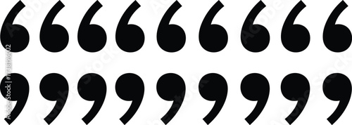 Quotation mark icon set, punctuation symbol pattern, typographic design elements, left and right single quotes, vector graphic, black and white style