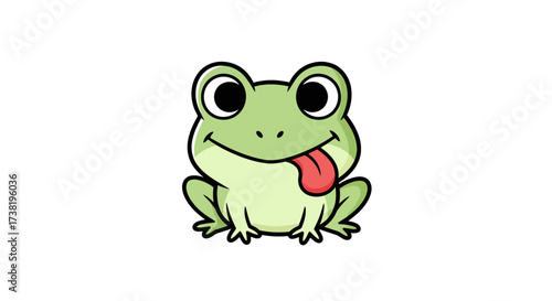 Animated smiling frog illustration with protruding tongue against a white background