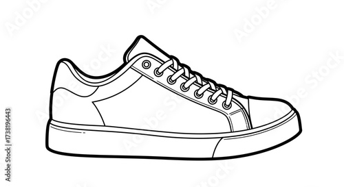 Black and white linear illustration of a sneaker perfect for coloring pages or design elements