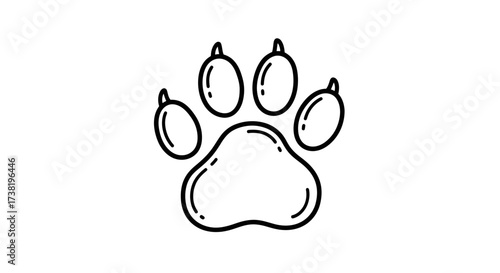 Black and white stylized paw print with distinct outlines, creating a simple icon image for