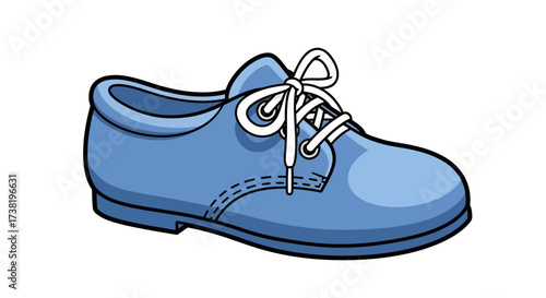 Cartoon blue shoe illustration with detailed stitching and lace, isolated on white back