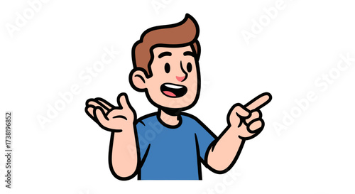 Cartoon character gesturing with hands, conveying explanation or offering insight