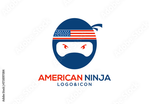 vector illustration of ninja logo icon with American flag headband