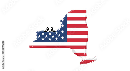 Cartoon New York State Shape with American Flag Design and Googly Eyes Decoration