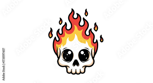 Cartoonish skull ablaze with fiery crown a whimsical illustration for spirited designs