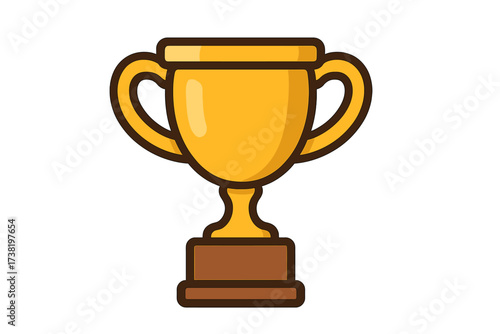 Golden trophy cup vector icon for a champion. First place winner's award. Prize for victory, success, and achievement in a sport or business competition. Symbol of leadership.