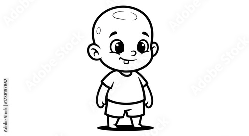 Charming cartoon baby illustration in black and white showing innocence and simple joy