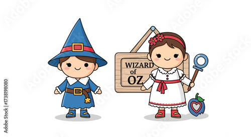 Charming cartoon illustration of iconic characters on their remarkable adventure