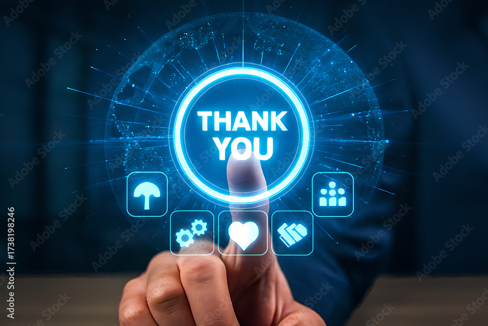 Fototapeta premium Expressing Gratitude: Hand Touching a Glowing Digital 