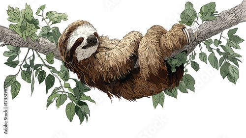 Adorable Brown Sloth Hanging Upside Down from Tree Branch in Nature