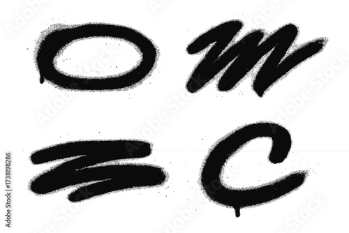 Urban graffiti grunge underline brushstroke set. Bold hand-drawn sprayed freehand stripes and paint shapes. Street art doodle scribble vector illustration. Rough expressive cartoon strokes