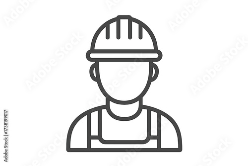 Outline linear stroke vector icon of a construction worker with safety helmet and transparent background, construction laborer symbol, industrial worker illustration, vector graphic