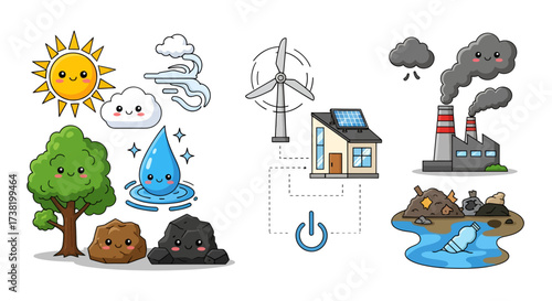 Illustrative comparison showcasing environmental health versus ecological damage side by side