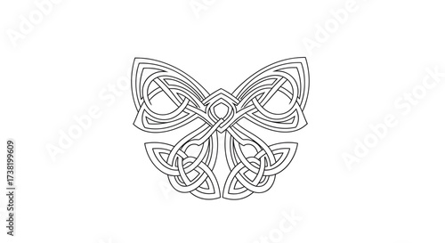 Intricate Celtic Knot Butterfly Illustration with Bold Lines, Minimalist Ornamentation in Black