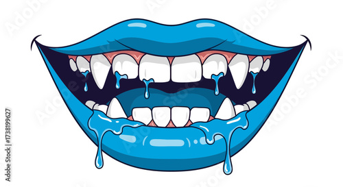 Intriguing graphic illustration showcasing bright blue lips with dripping liquid effect