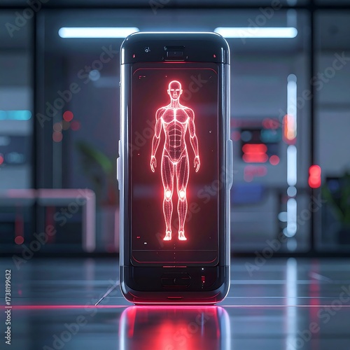 Futuristic phone displaying a human anatomy