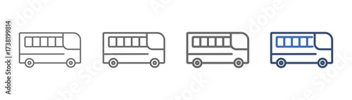 outline icon set shuttle with bus design