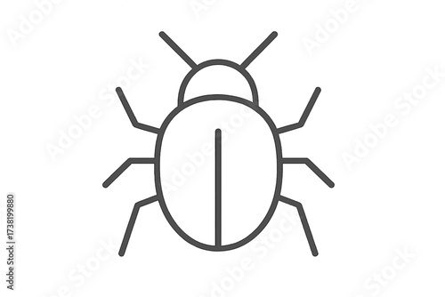 Bug icon vector illustration. Simple insect line art symbol for pest control or technology error. Malware, virus, or software problem concept. Minimalist beetle graphic design.