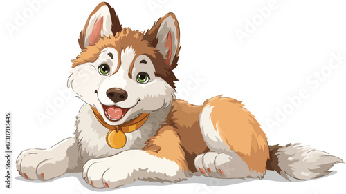 Adorable Cartoon Husky Puppy in Brown and White Fur