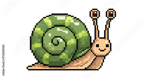 Pixelated snail with swirling shell evoking nostalgia for retro games era design
