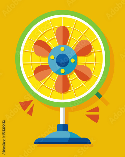An ideal companion for hot summer days this solarpowered fan can be used anywhere from picnics to music festivals.. Vector illustration