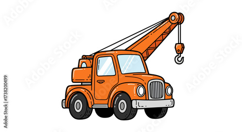 Playful orange crane truck cartoon illustration suitable for children and design projects