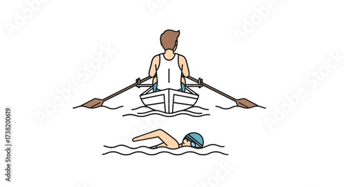 Rowing adventure and freestyle swimmer, showcasing athletic prowess in aquatic sports