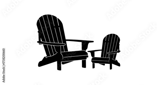 Silhouette of adult and child Adirondack chairs suggesting family relaxation outdoor space