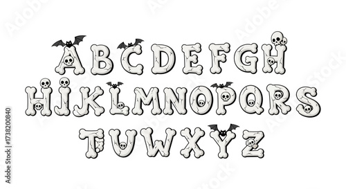 Spooky bone alphabet, whimsical halloween themed typography for eerie seasonal projects