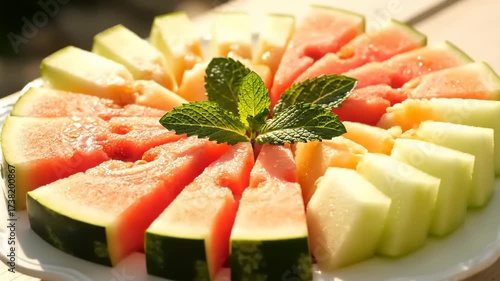 Refreshing Summer Fruit Platter with Watermelon, Melon, and Mint Decoration