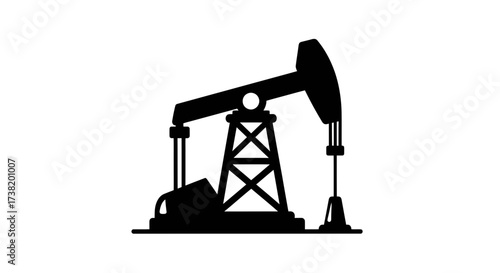 Stylized black oil pumpjack silhouette on white backdrop capturing industrial extraction and