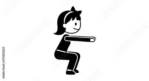 Stylized fitness character performing squat exercise for health and wellness visuals