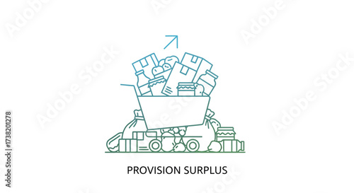 Stylized illustration showcasing surplus food provisions in a shopping cart for donation