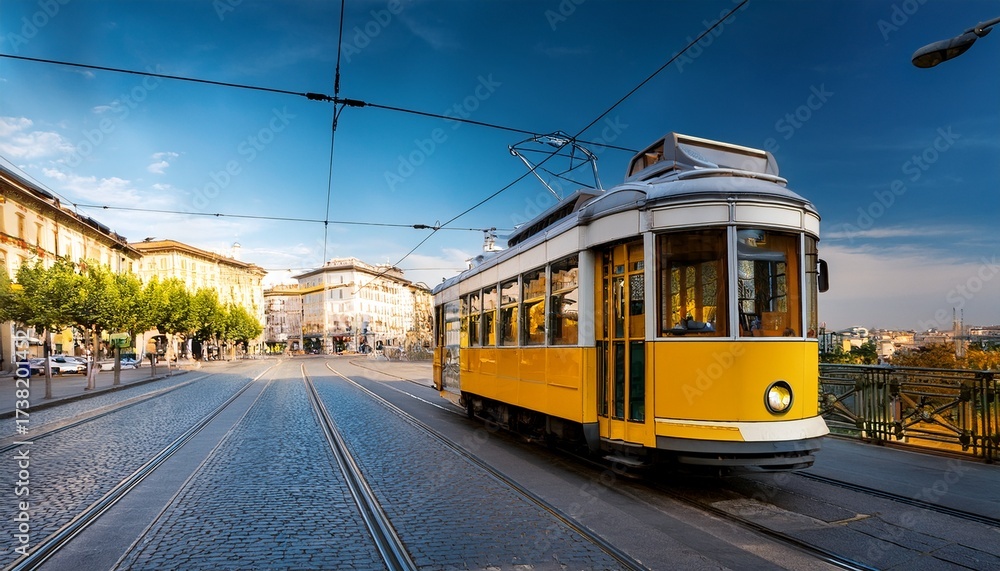 Fototapeta premium yellow tram in milan