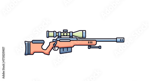 Stylized representation of sniper rifle with precision scope on a plain white background