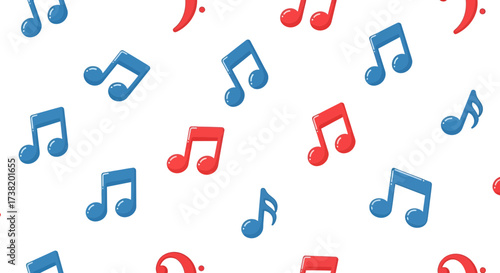 Vibrant musical notes scattered across a white canvas create a playful composition rhythmically