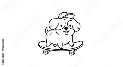 Whimsical illustration of a charming puppy riding a skateboard with playful joy depicted in a
