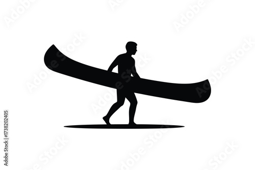 Silhouette of a person carrying a canoe for outdoor adventure