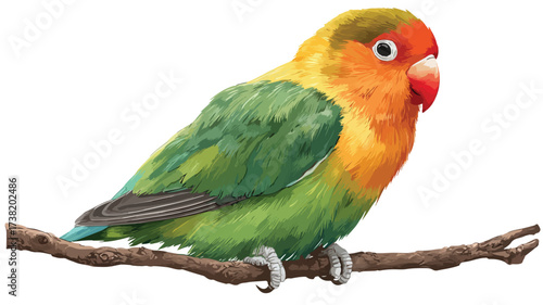 Colorful Fischer's Lovebird Sitting on Tree Branch