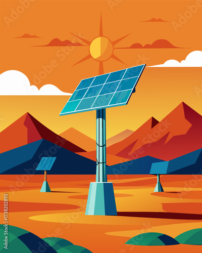 Amidst the harsh desert climate solar panels stood as beacons of renewable energy serving as a reminder of humanitys quest for sustainability.. Vector illustration